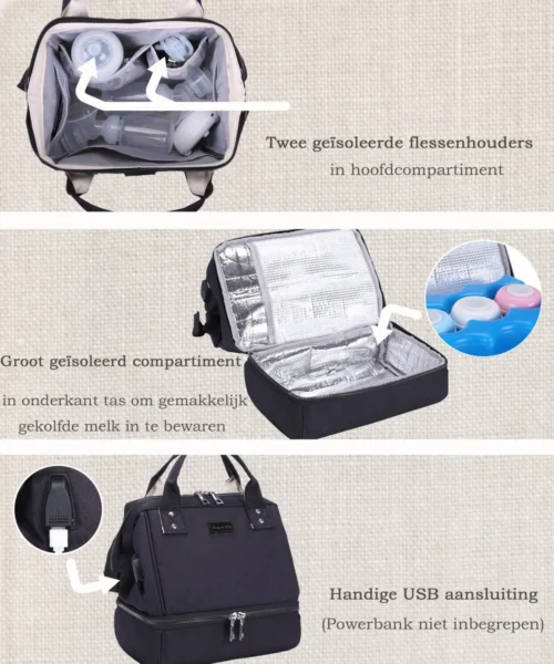 Rose & Ollie Kleine Kolftas Handtas Model Zwart - Koeltas Moedermelk -Baby Verzorging 1000x1200 6