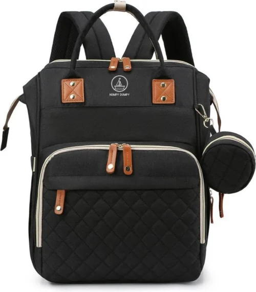 Humpy Dumpy Stijlvolle Luiertas Rugzak (Zwart) Met Uitschuifbaar Verschoon/ Slaap Bedje. Incl. Verschoon Matje, USB Poort & Buggy Straps -Baby Verzorging 1052x1200