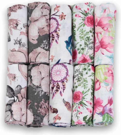 Hydrofiele Doeken - Hydrofiele Luiers - 70 X 80 Cm - 10 Pack - Roze- Bloemen - Meisje - Standard 100 By Oeko-tex® - Fensilo