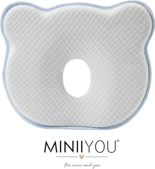 MINIIYOU® Orthopedisch Baby Hoofdkussen - Blauw - Plat Hoofd - Katoen - Traagschuim Vulling
