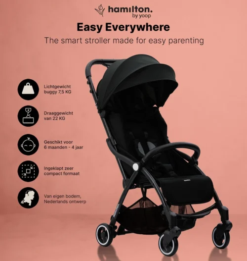 Hamilton By Yoop S1 Plus Buggy Met Monteerbare Zeno Plus Draagwieg - Nieuw En Hoger 2023 Model - Premium Budget Stroller Met One Hand Folding Technologie – Zwart - Licht, Verstelbaar, Wendbaar En Geschikt Van 0 Maanden Tot 4 Jaar – Inclusief Adapter -Baby Verzorging 1139x1200 6