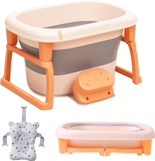 K IKIDO Babybadje - Bad Baby - Opvouwbare Babybadje - Babybadkuip - Met Steunkussen & Badkruk - Opvouwbaar Bad Kinderen - Bath Bucket - Oranje -Baby Verzorging 1154x1200 5