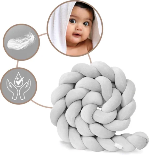 Bedbumper - Bedomrander - Bedbumper Ledikant - Bedbumper Gevlochten - Boxomrander - Babykamer Accessoires - 3 Meter - Katoen - Grijs -Baby Verzorging 1158x1200 2