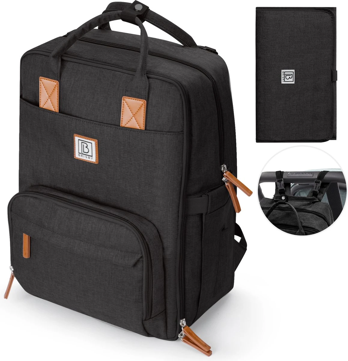 Brisby slijtvaste Luiertas – verzorgingstas – met buggymontage - Zwart Brisby Slijtvaste Luiertas – Verzorgingstas – Met Buggymontage - Zwart -Baby Verzorging