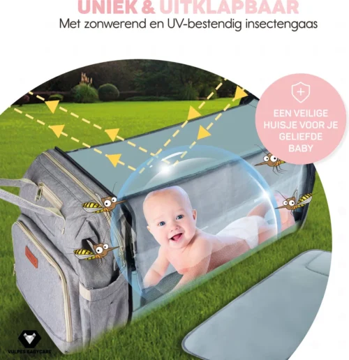 Vulpes BabyCare® Luiertas Rugzak - Luiertassen Met Babybed - Grote Luiertas Met Wieg- Luiertas Verzorgingstas Met Babybedje - Verzorgingsrugzak - Grijs -Baby Verzorging 1162x1200
