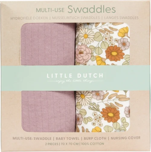 Little Dutch - Swaddle Doeken 70 X 70 Vintage Little Flowers / Pure Mauve
