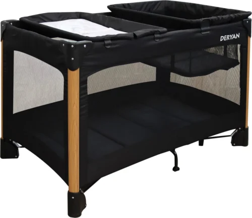 Deryan Luxe Campingbed Compleet - 120x60cm - Bodemverhoger - Verschoonblad - Opbergmand - Zwart -Baby Verzorging 1200x1039