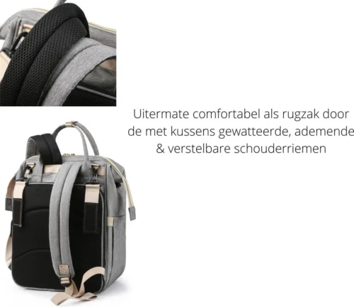 Humpy Dumpy Stijlvolle Luiertas Rugzak (Grijs) Met Uitschuifbaar Verschoon/ Slaap Bedje. Incl. Verschoon Matje, USB Poort & Buggy Straps -Baby Verzorging 1200x1042 1