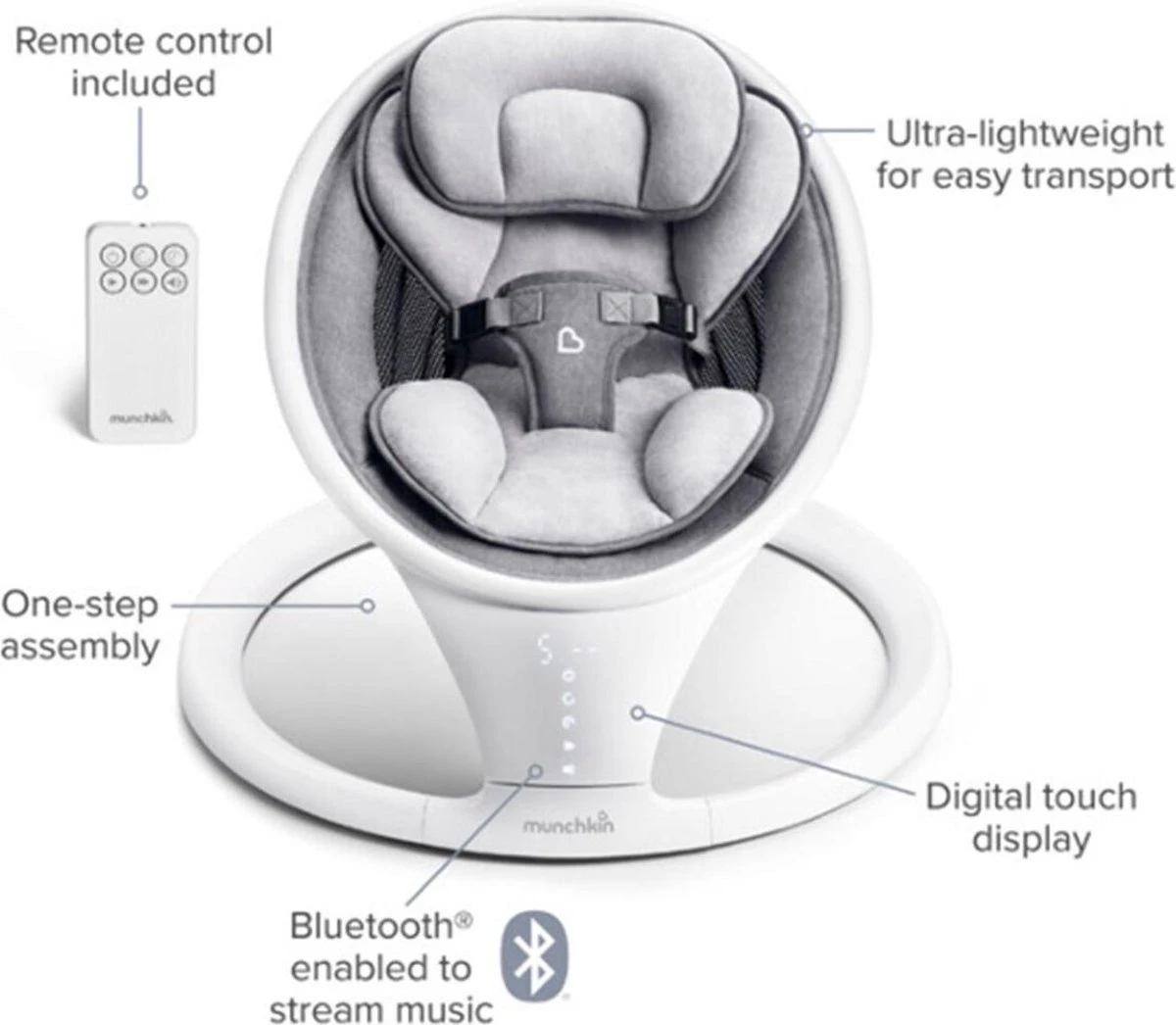 Munchkin wipstoel Swing elektrisch lichtgewicht bluetooth Munchkin Wipstoel Swing Elektrisch Lichtgewicht Bluetooth -Baby Verzorging 1200x1046 2