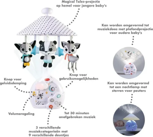 Tiny Love Magical Night 3-in-1 Muziekmobiel Met Projector - Magical Tales - Zwart/Wit -Baby Verzorging 1200x1073