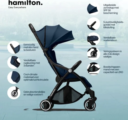 Hamilton By Yoop One Prime X1 Buggy - Premium Stroller Met One Hand Folding Technologie - Blauw - Lichte, Verstelbare En Wendbare Kinderwagen Met Vele Gemakken 4 Hamilton By Yoop One Prime X1 Buggy - Premium Stroller Met One Hand Folding Technologie - Blauw - Lichte, Verstelbare En Wendbare Kinderwagen Met Vele Gemakken -Baby Verzorging 1200x1127