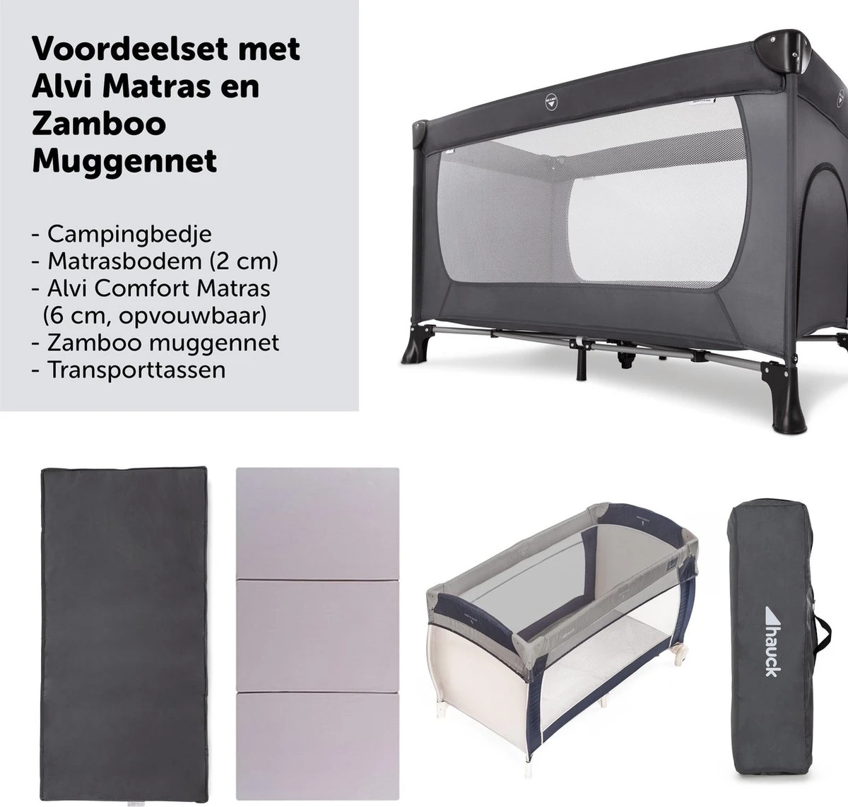 Hauck Dream N Play Plus Campingbedje Set - Met Matras en Muggennet - Grijs Hauck Dream N Play Plus Campingbedje Set - Met Matras En Muggennet - Grijs -Baby Verzorging