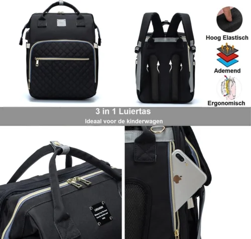 Luiertas - Multifuctioneel Luiertas 3 In 1 - Met Babybedje - Met Verschoningsmatje - Zwart - Met Usb - Met Verdikt Matras 10 Luiertas - Multifuctioneel Luiertas 3 In 1 - Met Babybedje - Met Verschoningsmatje - Zwart - Met Usb - Met Verdikt Matras -Baby Verzorging 1200x1143 1