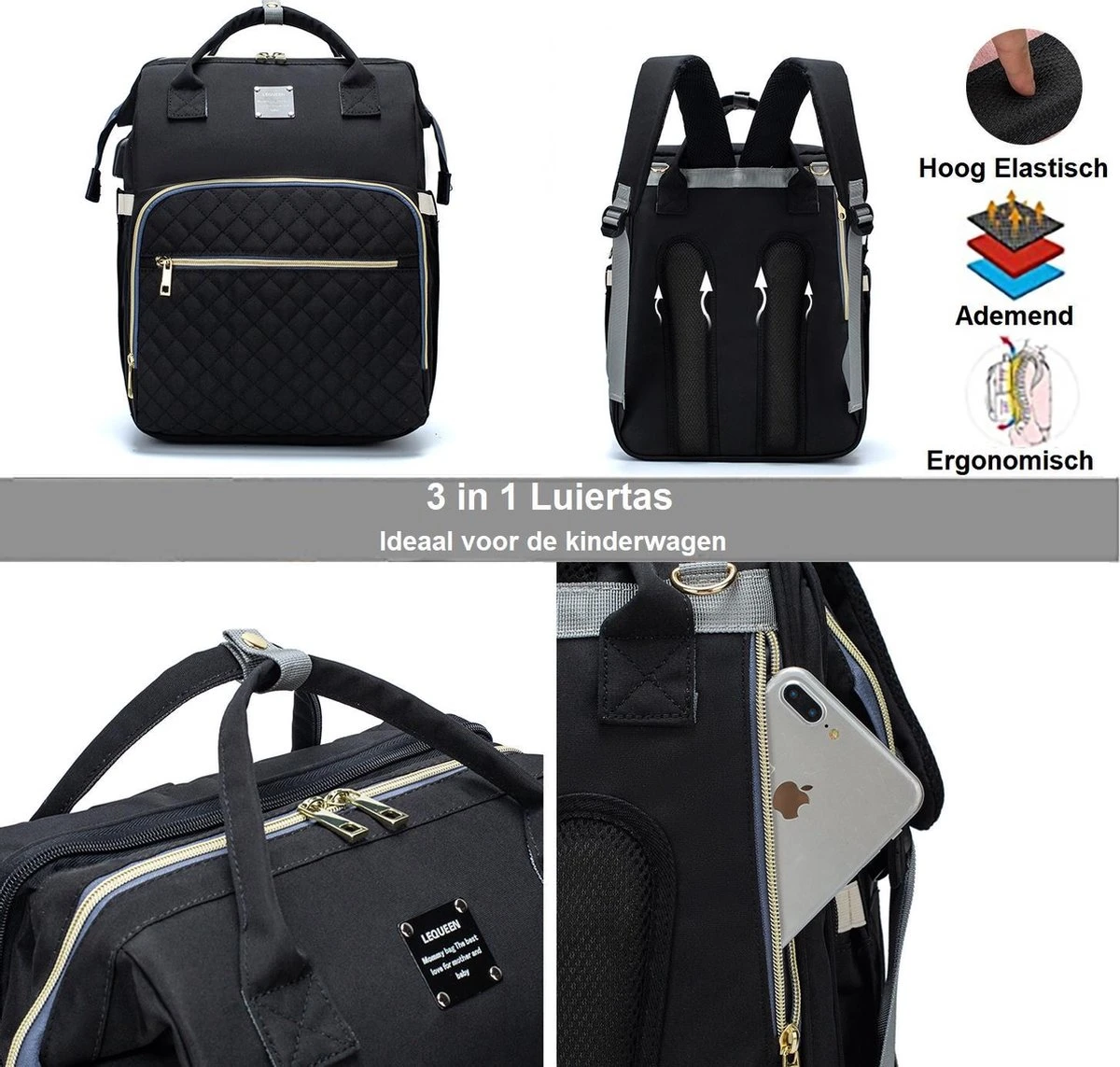 Luiertas - Multifuctioneel luiertas 3 In 1 - Met Babybedje - Met Verschoningsmatje - Zwart - Met Usb - Met Verdikt Matras Luiertas - Multifuctioneel Luiertas 3 In 1 - Met Babybedje - Met Verschoningsmatje - Zwart - Met Usb - Met Verdikt Matras -Baby Verzorging 1200x1143 1