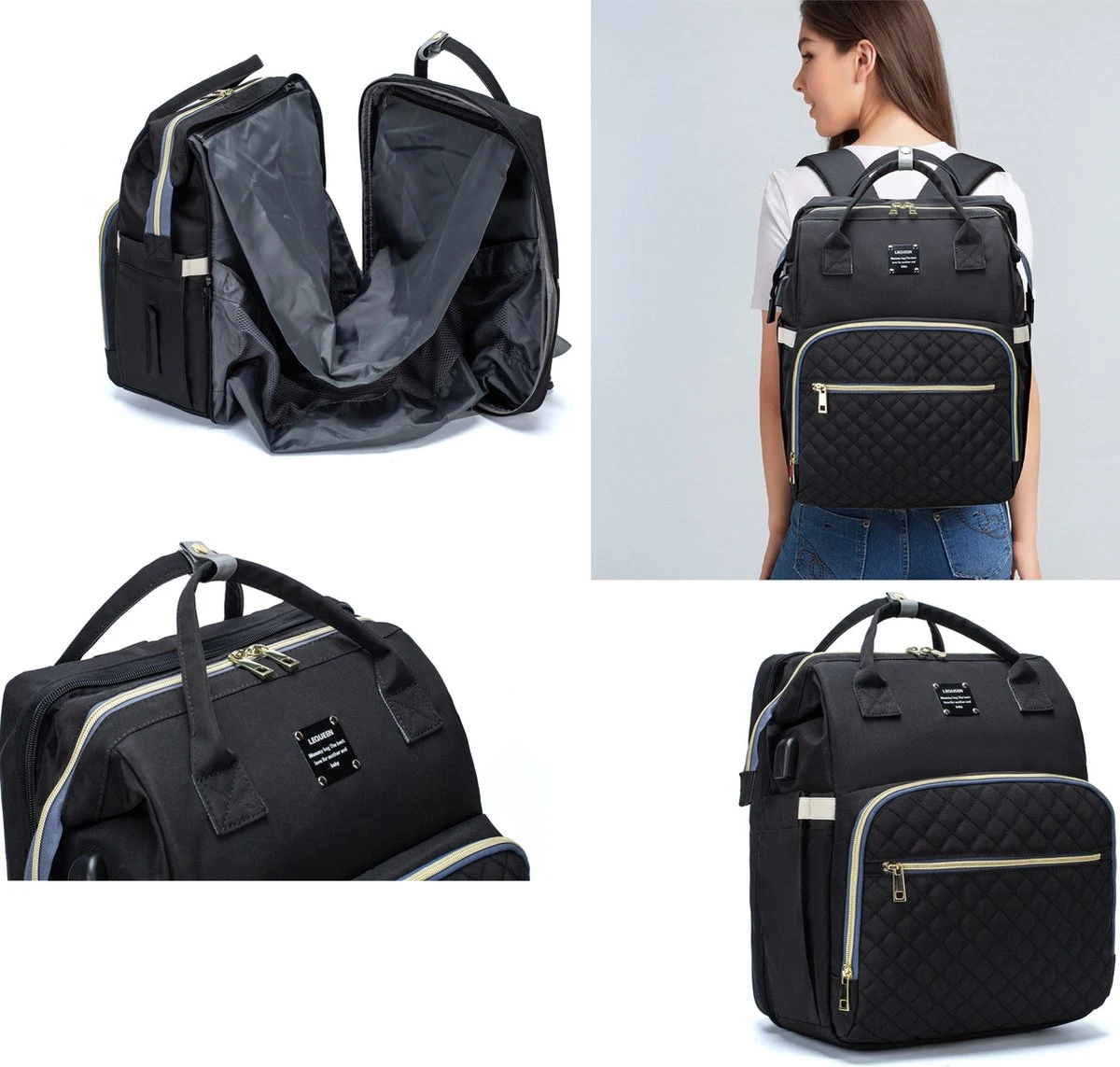 Luiertas - Multifuctioneel luiertas 3 In 1 - Met Babybedje - Met Verschoningsmatje - Zwart - Met Usb - Met Verdikt Matras Luiertas - Multifuctioneel Luiertas 3 In 1 - Met Babybedje - Met Verschoningsmatje - Zwart - Met Usb - Met Verdikt Matras -Baby Verzorging