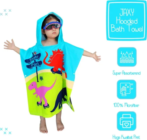 JAXY Badcape Baby - Badcape - Baby Badjas - Omslagdoek - Omslagdoek - Baby Handdoek Met Capuchon - Strandhanddoek - Badponcho - Poncho Handdoek - Microfiber - 60x90cm - Dino -Baby Verzorging 1200x1144 3