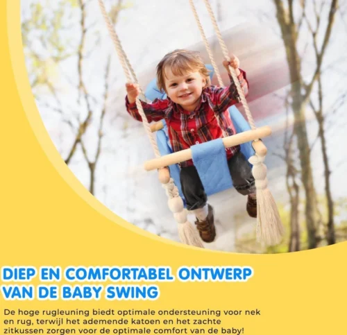 Melvy® - Baby Schommel Peekaboo – Blauw – Baby Swing – Schommelstoel Baby – Baby Schommel Buiten – Baby Schommelstoel – Babyzitje – Stof – Hout – Incl. Zacht Kussen & Bevestigingsmateriaal -Baby Verzorging 1200x1160