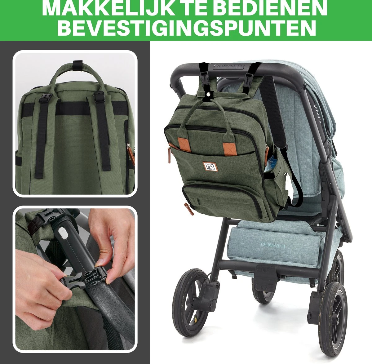 Brisby slijtvaste Luiertas – verzorgingstas – met buggymontage - Groen Brisby Slijtvaste Luiertas – Verzorgingstas – Met Buggymontage - Groen -Baby Verzorging 1200x1174 1