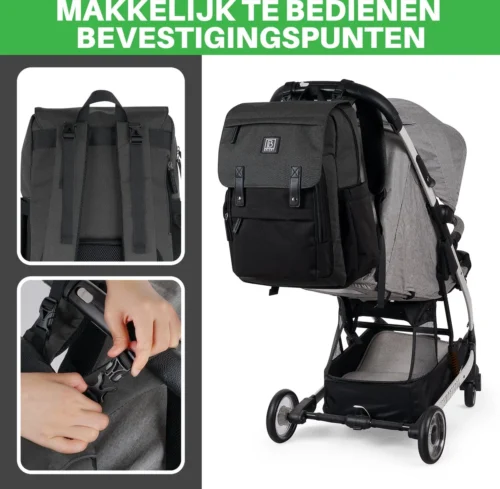 Brisby Slijtvaste Luiertas – Verzorgingstas - Two Tone Zwart En Donkergrijs - Inclusief Verschoonmatje - Isoleervakken - Met Geïntegreerde Kinderwagen Haken -Baby Verzorging 1200x1174