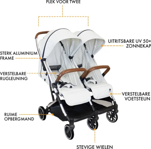 Deryan Luxe Rolo X2 Dubbele Buggy - Duo Buggy - Creme -Baby Verzorging 1200x1182 1