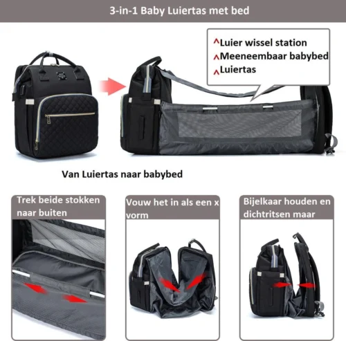 Luiertas - Multifuctioneel Luiertas 3 In 1 - Met Babybedje - Met Verschoningsmatje - Zwart - Met Usb - Met Verdikt Matras 11 Luiertas - Multifuctioneel Luiertas 3 In 1 - Met Babybedje - Met Verschoningsmatje - Zwart - Met Usb - Met Verdikt Matras -Baby Verzorging 1200x1182