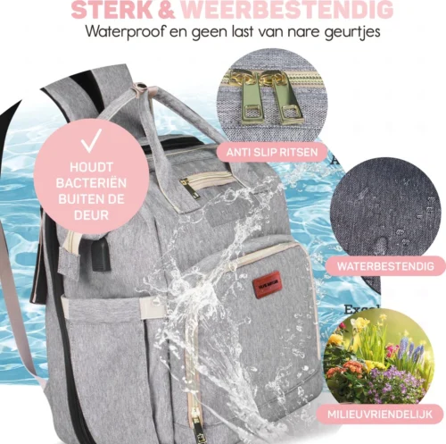 Vulpes BabyCare® Luiertas Rugzak - Luiertassen Met Babybed - Grote Luiertas Met Wieg- Luiertas Verzorgingstas Met Babybedje - Verzorgingsrugzak - Grijs -Baby Verzorging 1200x1193 2