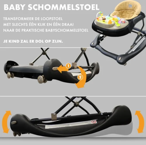 Deryan Luxe Loopstoel - Schommelfunctie - Inclusief Speelset En Dienblad - Zwart/Nougat -Baby Verzorging 1200x1196 7