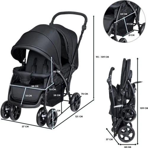 Deryan Luxe Elena Dubbele Buggy- Duo Buggy – Tandem Buggy – Compact En Lichtgewicht -Baby Verzorging 1200x1197 3