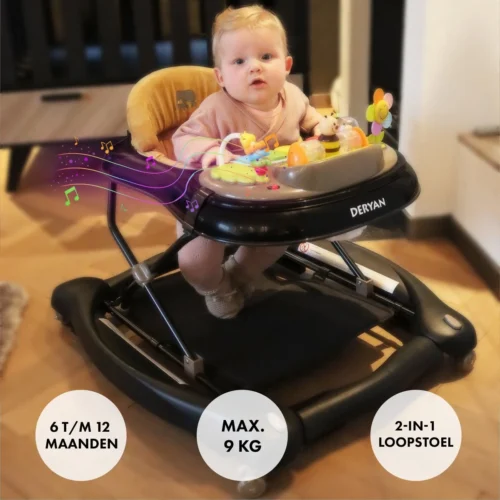 Deryan Luxe Loopstoel - Schommelfunctie - Inclusief Speelset En Dienblad - Zwart/Nougat -Baby Verzorging 1200x1200 1151