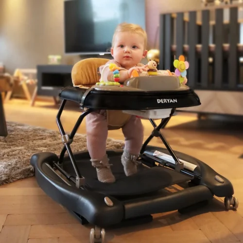 Deryan Luxe Loopstoel - Schommelfunctie - Inclusief Speelset En Dienblad - Zwart/Nougat -Baby Verzorging 1200x1200 1152