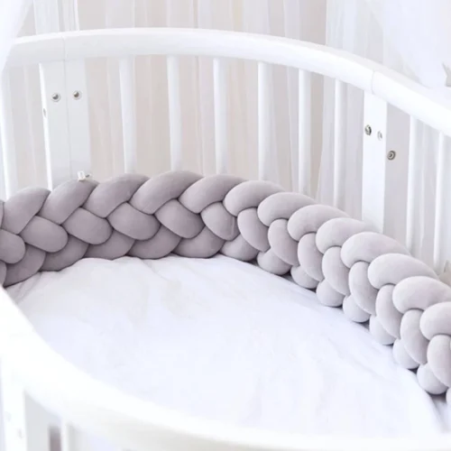 Bedbumper - Bedomrander - Bedbumper Ledikant - Bedbumper Gevlochten - Boxomrander - Babykamer Accessoires - 3 Meter - Katoen - Grijs -Baby Verzorging 1200x1200 1317