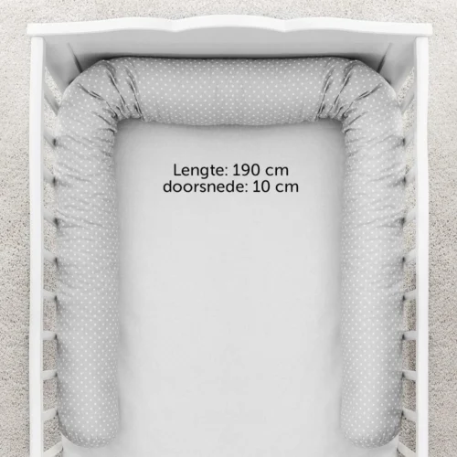 Fillikid Bedbumper 190 X 9 Cm Bedomrander Ledikant - Grijs Wit Stippen -Baby Verzorging 1200x1200 1346