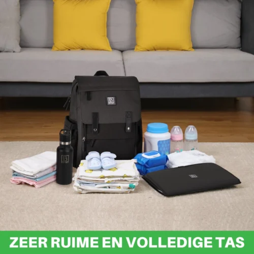Brisby Slijtvaste Luiertas – Verzorgingstas - Two Tone Zwart En Donkergrijs - Inclusief Verschoonmatje - Isoleervakken - Met Geïntegreerde Kinderwagen Haken -Baby Verzorging 1200x1200 158