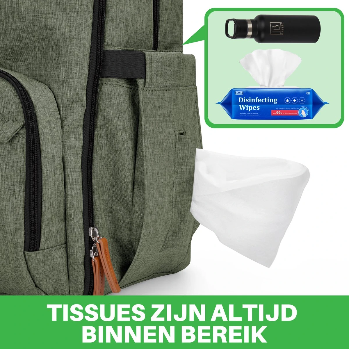 Brisby slijtvaste Luiertas – verzorgingstas – met buggymontage - Groen Brisby Slijtvaste Luiertas – Verzorgingstas – Met Buggymontage - Groen -Baby Verzorging 1200x1200 179