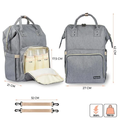 LifeGoods Luiertas Rugzak - Incl. Buggy En Kinderwagen Haken - Complete Set - 23.8 L - Grijs 8 LifeGoods Luiertas Rugzak - Incl. Buggy En Kinderwagen Haken - Complete Set - 23.8 L - Grijs -Baby Verzorging 1200x1200 243