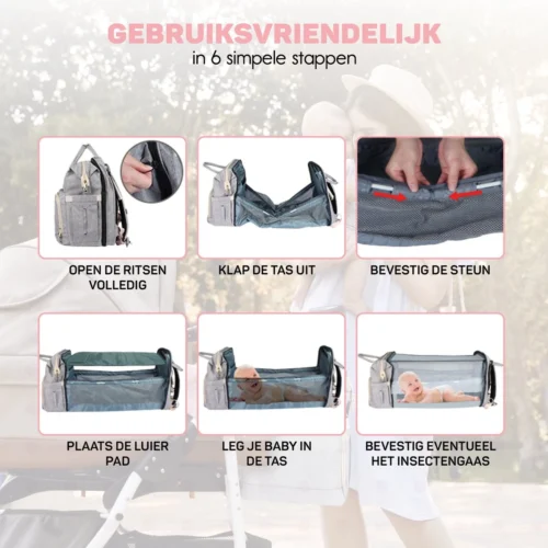 Vulpes BabyCare® Luiertas Rugzak - Luiertassen Met Babybed - Grote Luiertas Met Wieg- Luiertas Verzorgingstas Met Babybedje - Verzorgingsrugzak - Grijs -Baby Verzorging 1200x1200 258