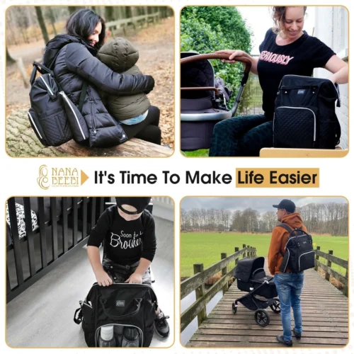 NanaBeebi Luiertas Rugzak Met Verschoonmatje - Zwart - Inclusief Flessenwarmhouder - Kinderwagenhaken En Isoleervak -Baby Verzorging 1200x1200 262
