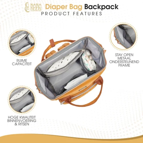 NanaBeebi Luiertas Rugzak Met Verschoonmatje - Cognac - Inclusief Flessenwarmhouder - Kinderwagenhaken En Isoleervak 8 NanaBeebi Luiertas Rugzak Met Verschoonmatje - Cognac - Inclusief Flessenwarmhouder - Kinderwagenhaken En Isoleervak -Baby Verzorging 1200x1200 286