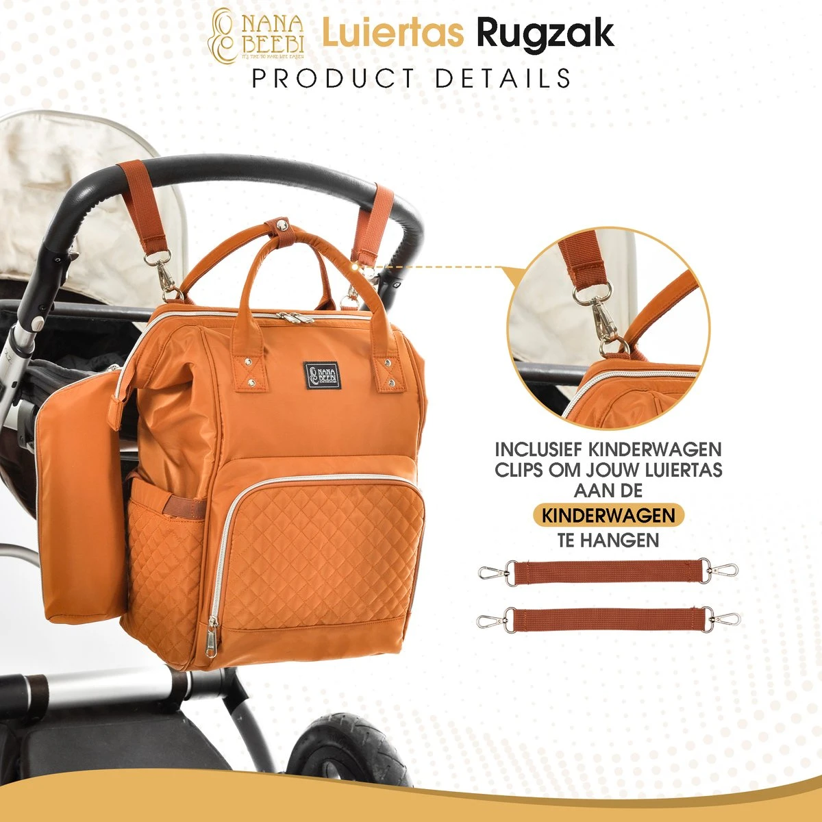 NanaBeebi Luiertas Rugzak met Verschoonmatje - Cognac - Inclusief flessenwarmhouder - kinderwagenhaken en isoleervak NanaBeebi Luiertas Rugzak Met Verschoonmatje - Cognac - Inclusief Flessenwarmhouder - Kinderwagenhaken En Isoleervak -Baby Verzorging 1200x1200 289