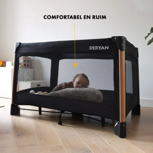 Deryan Luxe Campingbed Compleet - 120x60cm - Bodemverhoger - Verschoonblad - Opbergmand - Zwart -Baby Verzorging 1200x1200 443