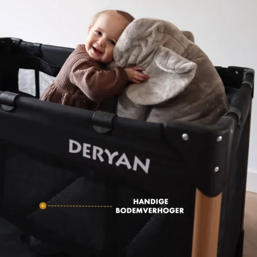 Deryan Luxe Campingbed Compleet - 120x60cm - Bodemverhoger - Verschoonblad - Opbergmand - Zwart -Baby Verzorging 1200x1200 444