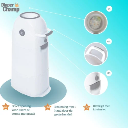 Luieremmer Medium Zilver - Middel - Zonder Navulling - Geschikt Voor Pampers En Huggies - Stoma -Baby Verzorging 1200x1200 791