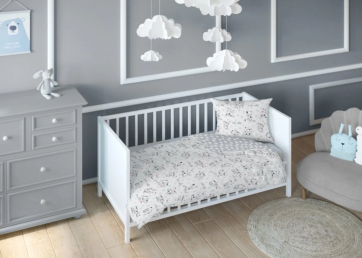 Ledikant - Dekbedovertrek - Poesjes - katoen - 100x135 cm Ledikant - Dekbedovertrek - Poesjes - Katoen - 100x135 Cm -Baby Verzorging