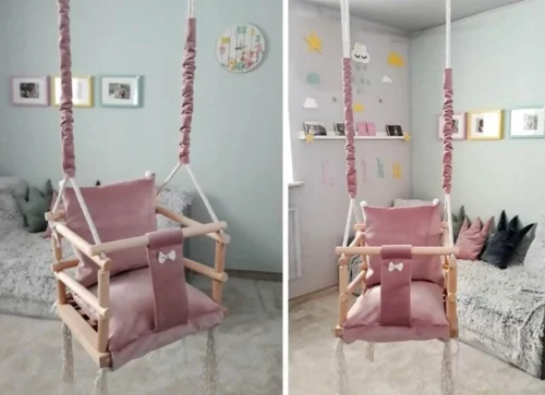 Merkloos Babyschommel Babyzitje - Stof Hout - Babyschommel Binnen - Kinderschommel - Schommel Baby Zitje - Schommelzitjes - Schommelstoel - Roze -Baby Verzorging 1200x871 1