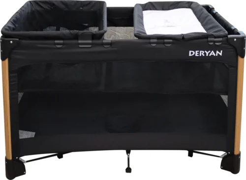 Deryan Luxe Campingbed Compleet - 120x60cm - Bodemverhoger - Verschoonblad - Opbergmand - Zwart -Baby Verzorging 1200x881 1
