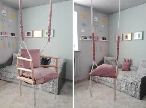 Merkloos Babyschommel Babyzitje - Stof Hout - Babyschommel Binnen - Kinderschommel - Schommel Baby Zitje - Schommelzitjes - Schommelstoel - Roze -Baby Verzorging 1200x886 2