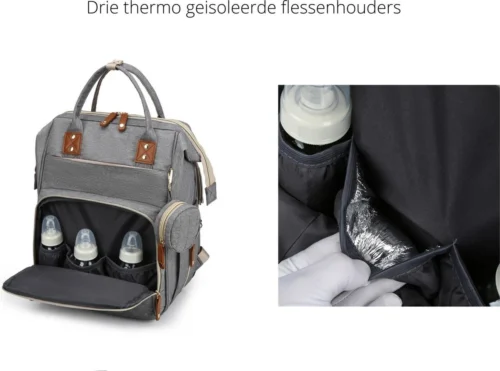 Humpy Dumpy Stijlvolle Luiertas Rugzak (Grijs) Met Uitschuifbaar Verschoon/ Slaap Bedje. Incl. Verschoon Matje, USB Poort & Buggy Straps -Baby Verzorging 1200x890