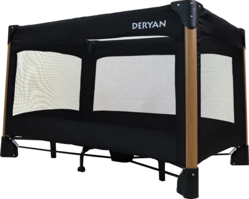 Deryan Luxe Campingbed Compleet - 120x60cm - Bodemverhoger - Verschoonblad - Opbergmand - Zwart -Baby Verzorging 1200x962 1