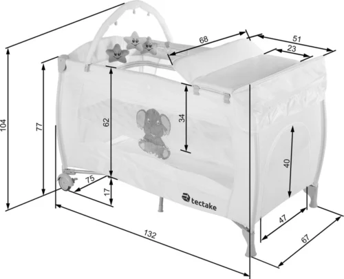 Tectake - Reisbedje Babybed Campingbed Dodo - 132x75x104cm Incl. Aankleedkussen En Draagtas - Bruin - 402203 -Baby Verzorging 1200x972