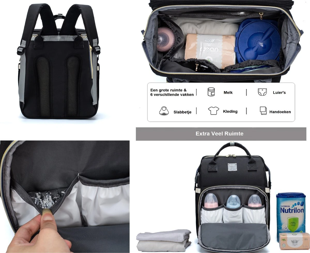 Luiertas - Multifuctioneel luiertas 3 In 1 - Met Babybedje - Met Verschoningsmatje - Zwart - Met Usb - Met Verdikt Matras Luiertas - Multifuctioneel Luiertas 3 In 1 - Met Babybedje - Met Verschoningsmatje - Zwart - Met Usb - Met Verdikt Matras -Baby Verzorging 1200x981 1